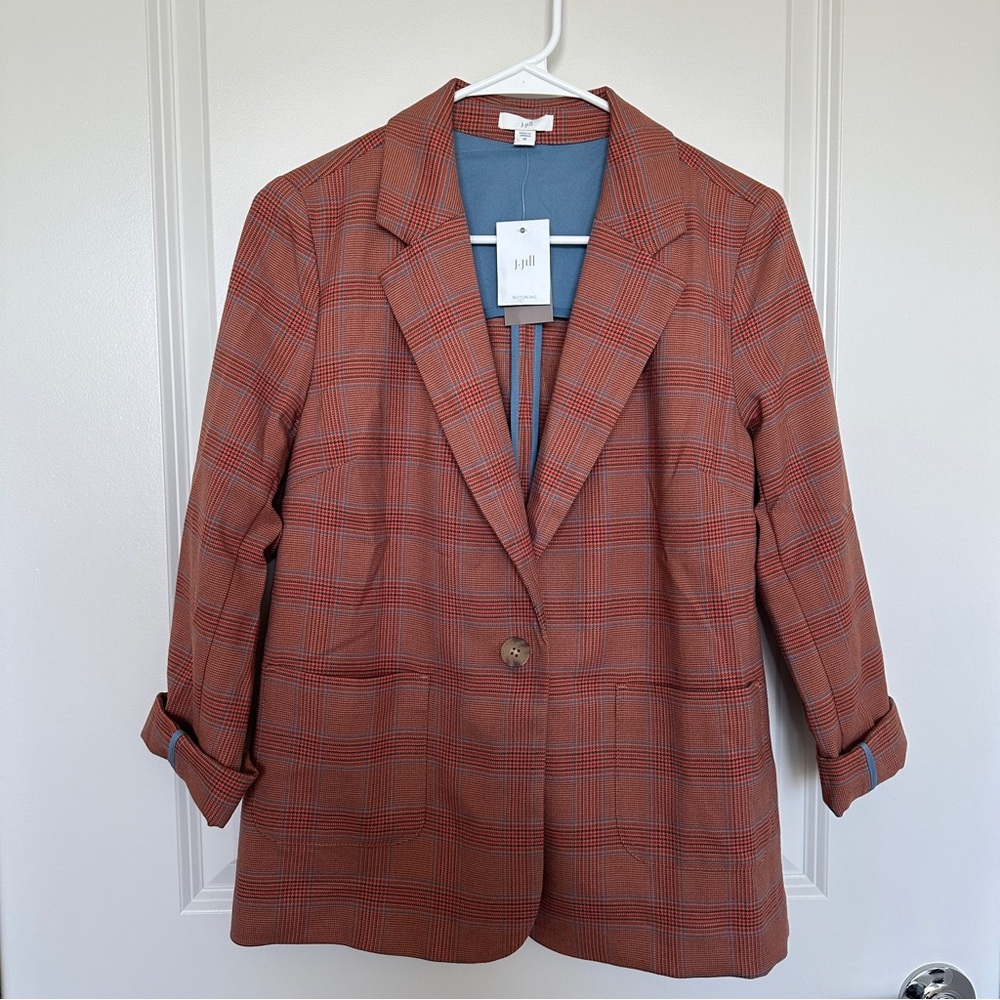 NWT J Jill Orange Plaid Blazer